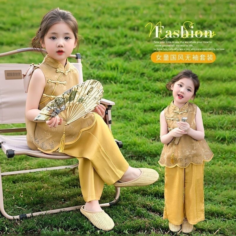 国风2025夏装夏季新款洋气女童儿童中式无袖汉服两件套套装新中式