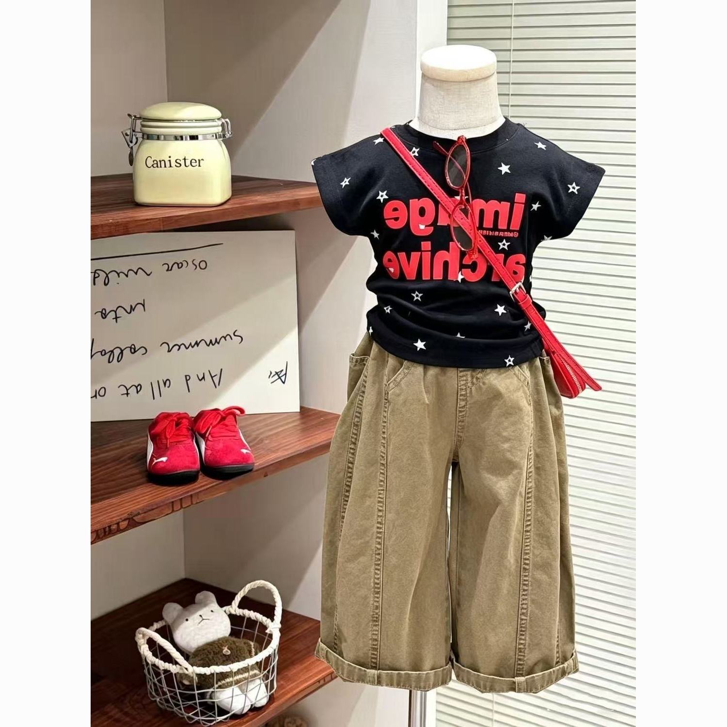 女童夏季套装2026新款女宝宝洋气短袖儿童哈伦棉布裤休闲两件套